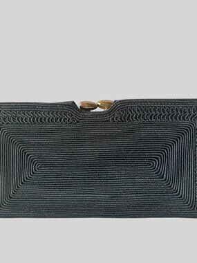 Vintage 1950s 1960s Black Corde Clutch Evening Bag Purse